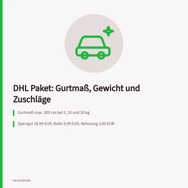 DHL Paket Gurtmaß Gewicht Zuschläge Preisstufen Übersicht. DHL Paket Sendungsgrößen Gurtmaß Gewicht und Zuschläge prüfen