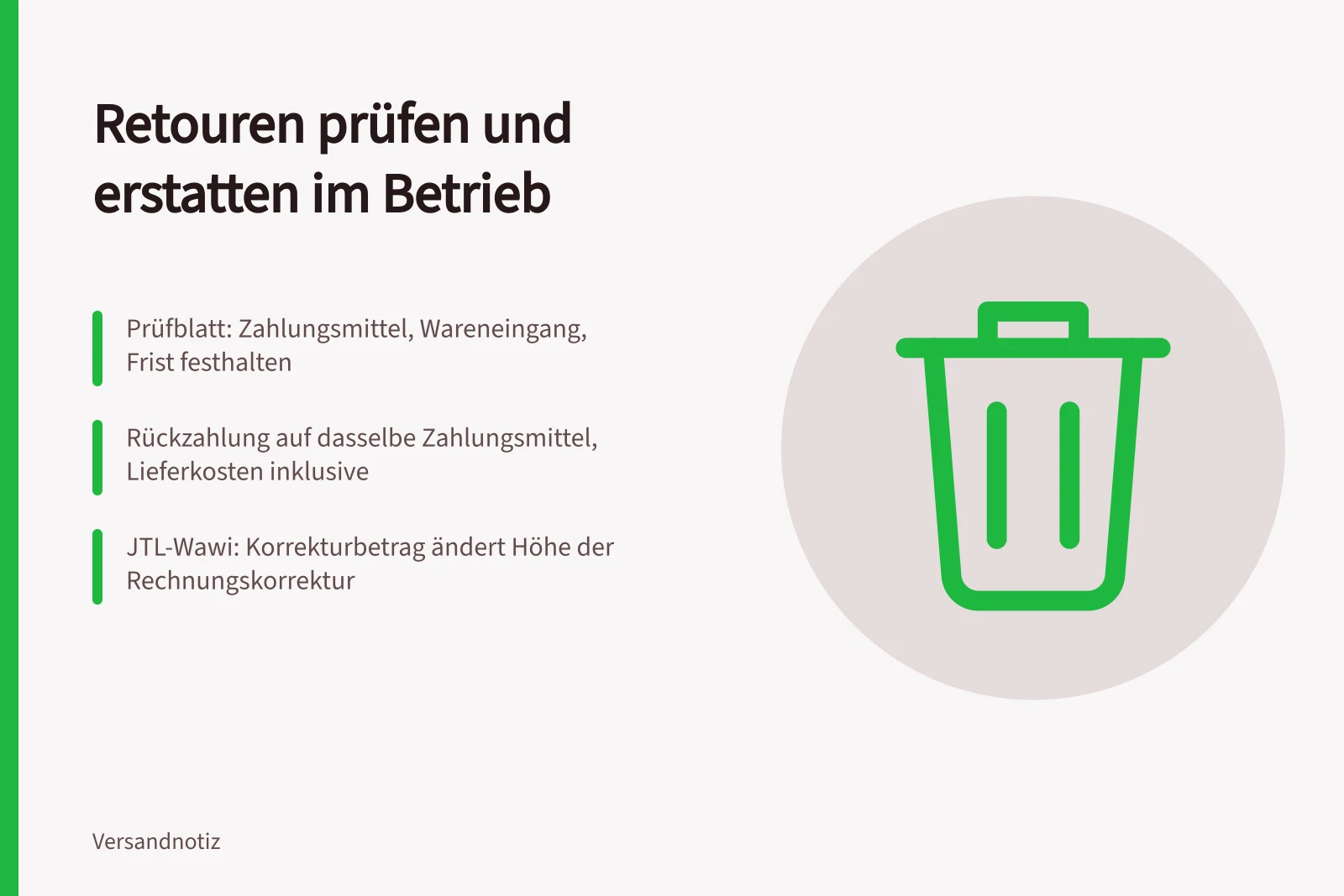 Retourenprüfung mit Prüfblatt, Rückzahlung und Rechnungskorrektur